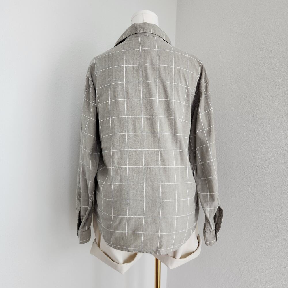 Vintage 90s Sage Green Plaid Floral Embroidered Button Up Shirt Willow Ridge L - Picture 5 of 7